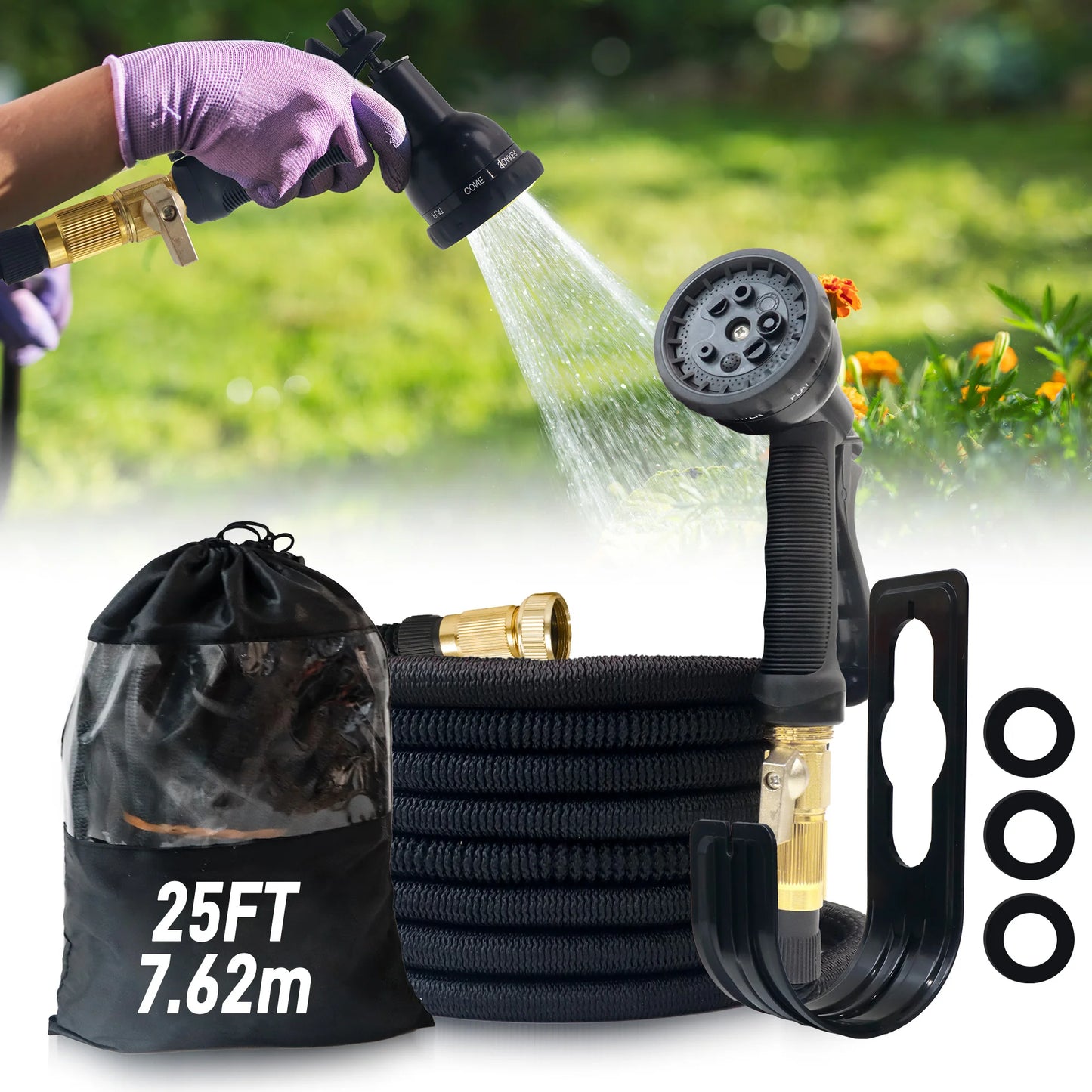 Expandable Garden Hose With Nozzle Lightweight Durable No Kink Flexible