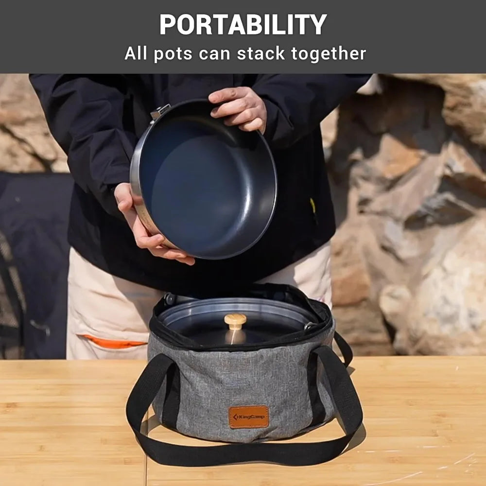304 Stainless Steel Camping Cookware Set For Four To Six People With Tote
