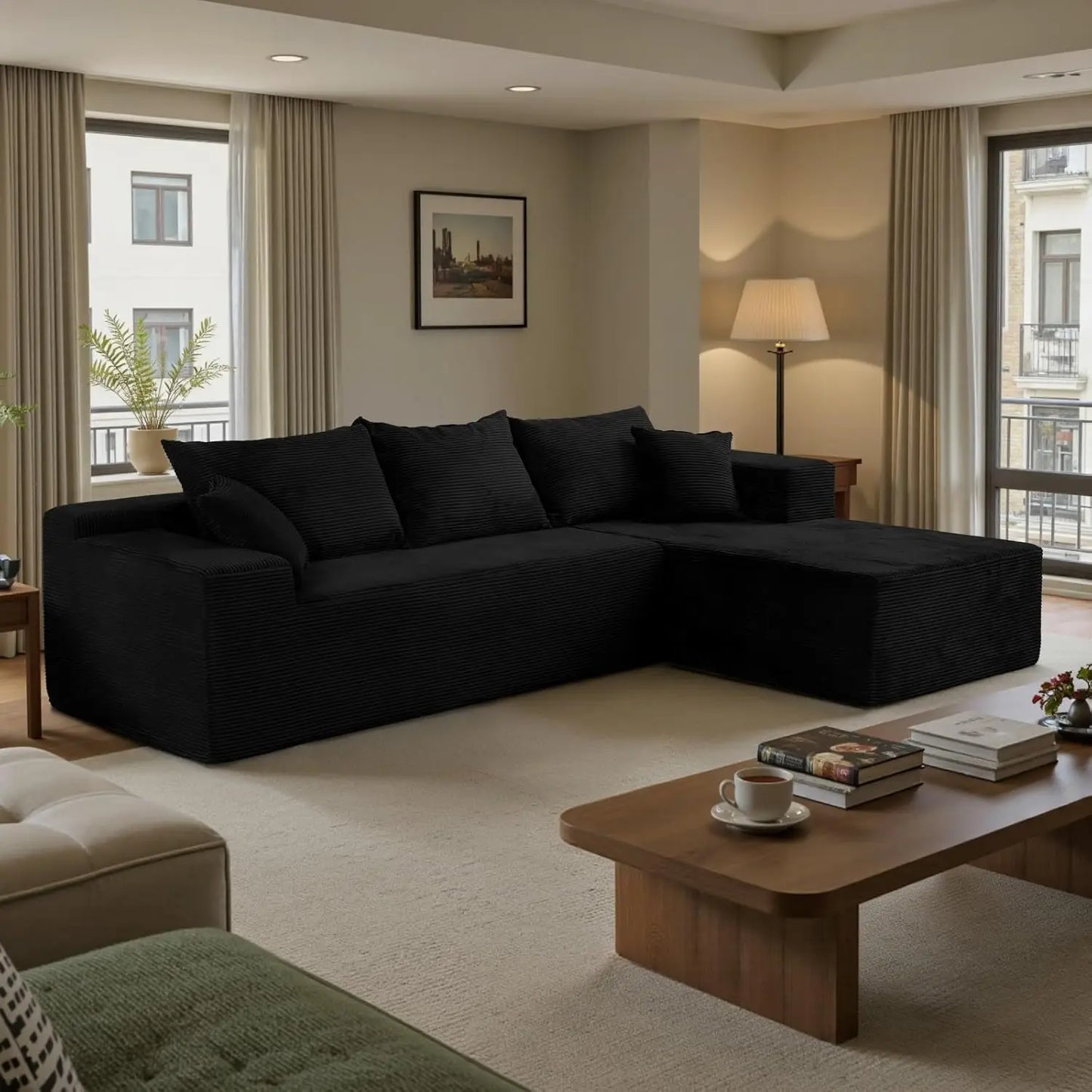 L Shape Sectional Sofa With Chaise Deep Seat Velvet