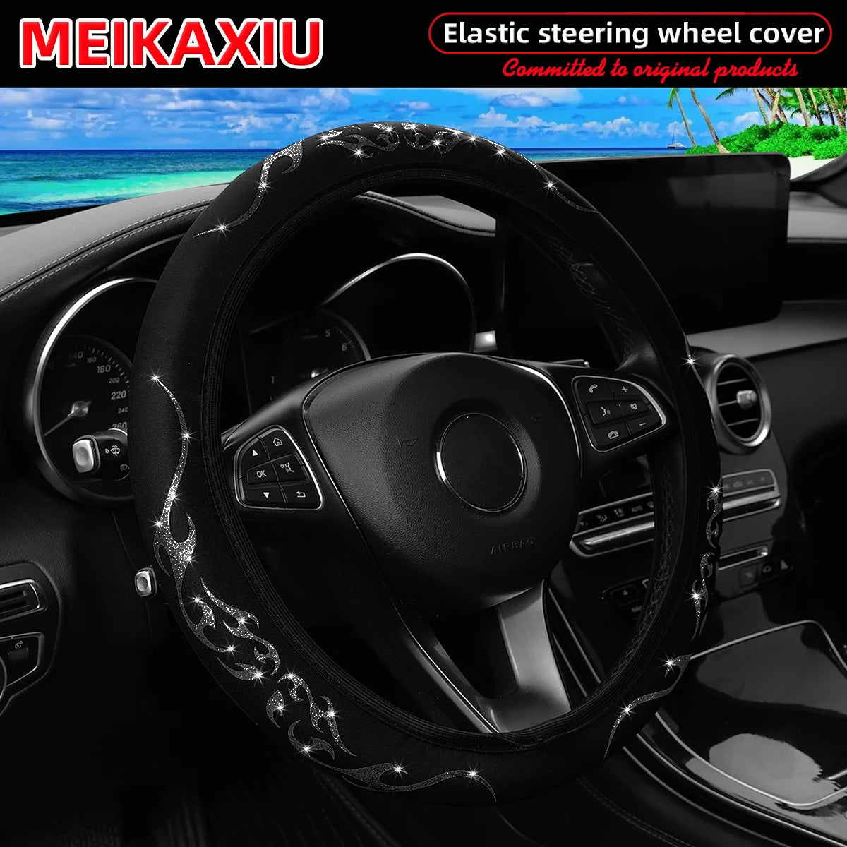 Meikaxiu Bling Bling Flame Totem Fabric Steering Wheel Cover