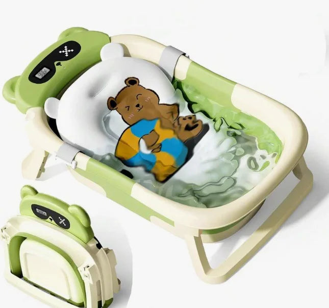 Baby BathtubFoldable Baby Bath Tub for Newborn to Toddler 0-18 Months Collapsible Infant Tub for Travel with Thermometer Soft C