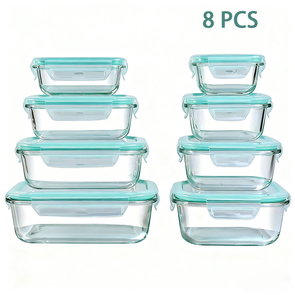 Glass Food Storage Containers Set 8 Piece Leakproof Airtight Microwave Oven Safe