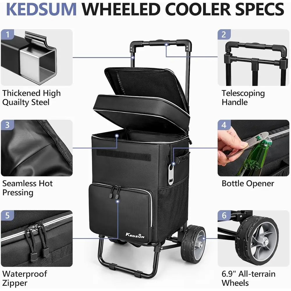 Collapsible Wheeled Cooler 250LB Capacity Beach Camping Fishing