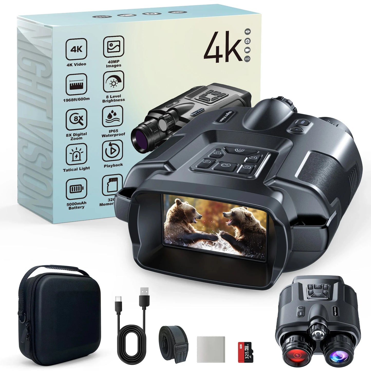 DIYIMI Night Vision Binoculars 4K Infrared 8X Zoom Hunting Surveillance