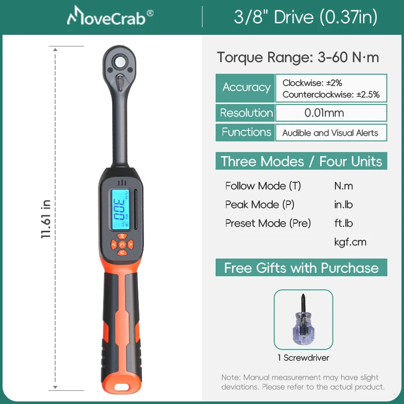 MoveCrab Digital Torque Wrench 1-340N.m 2 Percent Accuracy LED Alerts