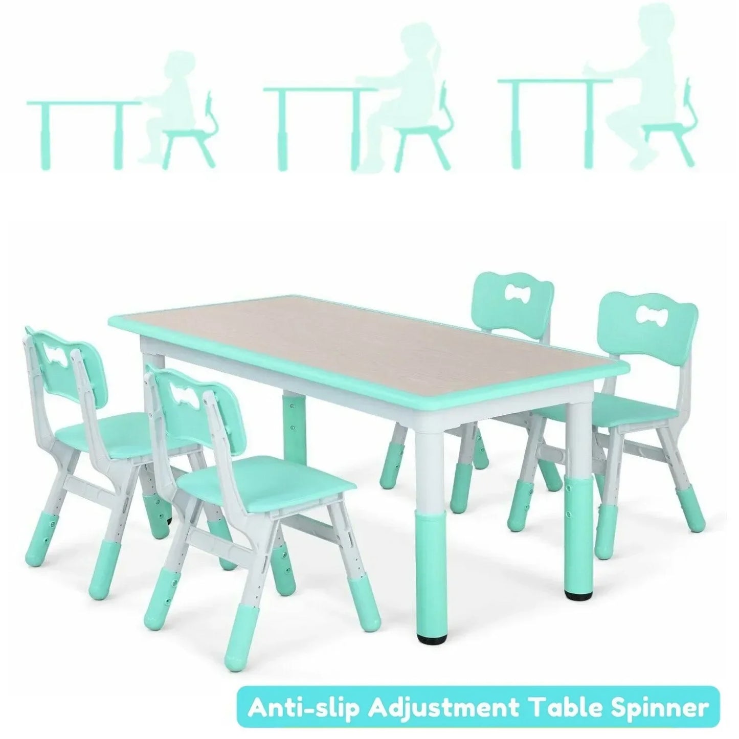 Kids Table and 4 Chairs Set Height Adjustable Toddler Multi-Activity Table Set Study Write, Play for Kids Child Table and Chair