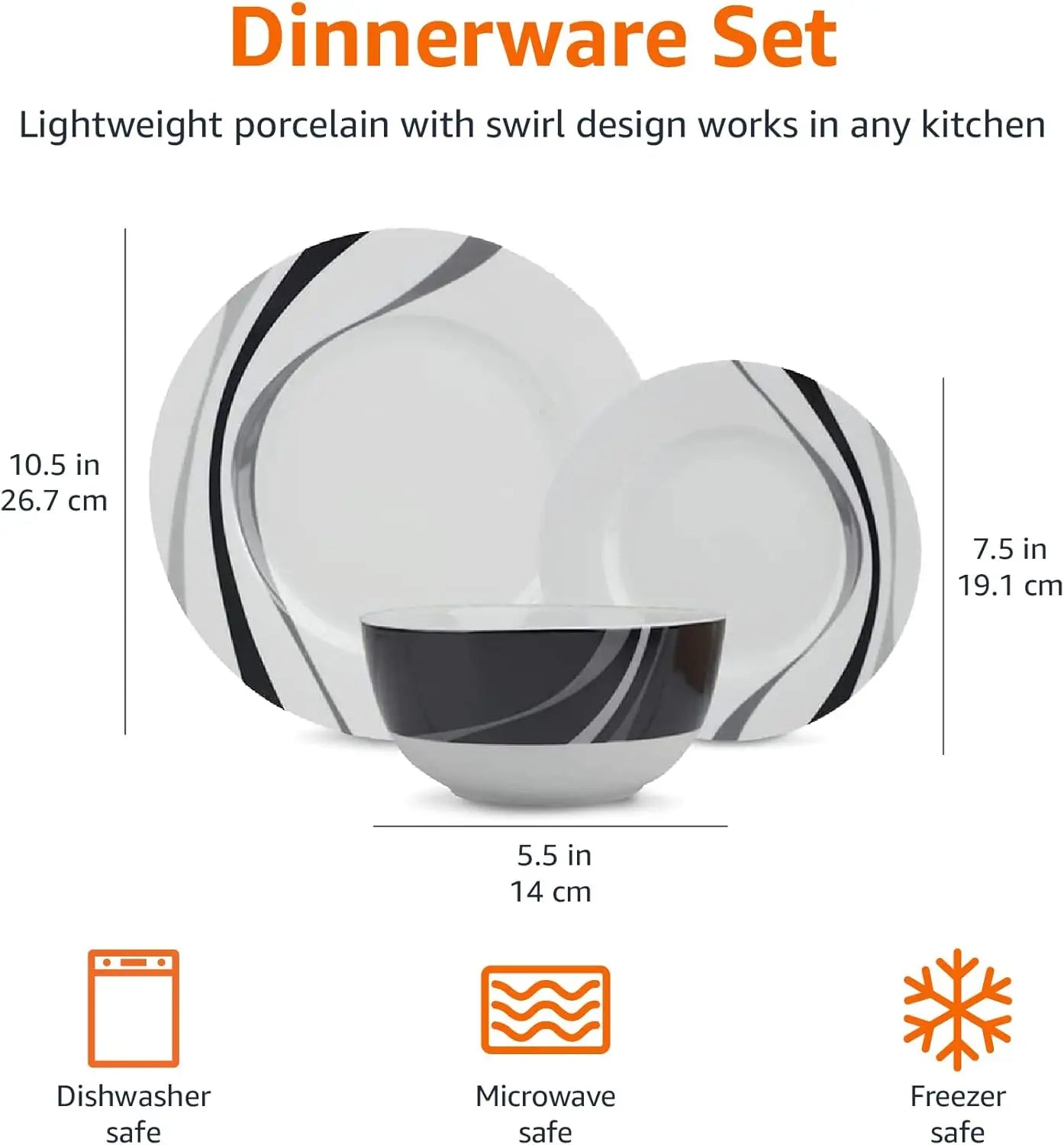 Dinnerware Set Microwave and Dishwasher Safe Plates Bowls Dishes