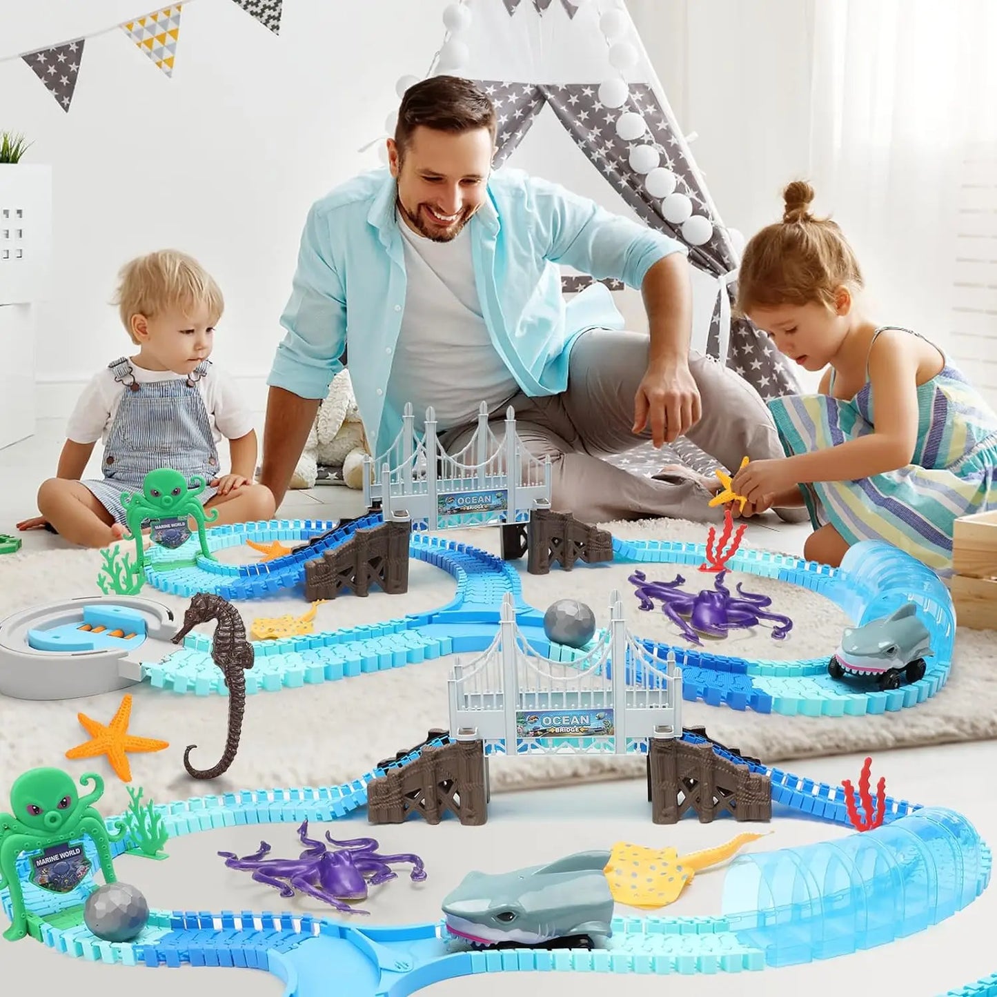 VATOS Shark Race Car Toy for Kids Track Stem Playset