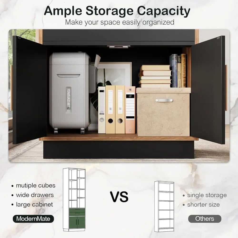 Wooden Bookshelf With 2 Drawers And 8 Cubes For Office