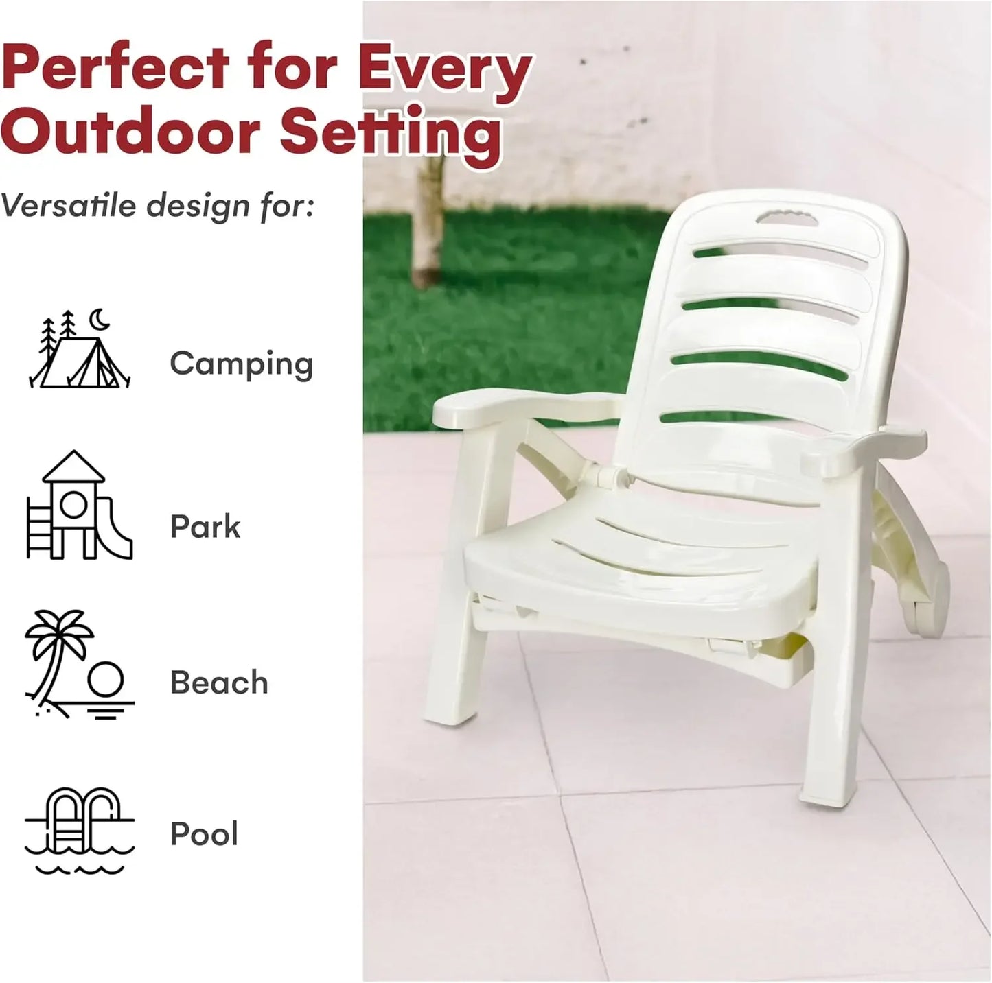 Outdoor Folding Lounge Chair Adjustable Lightweight Chaise Poolside