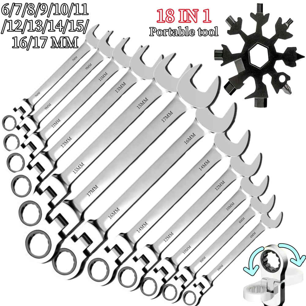 Flexible Ratcheting Wrench Set Metric Hand Tools For Car Repair
