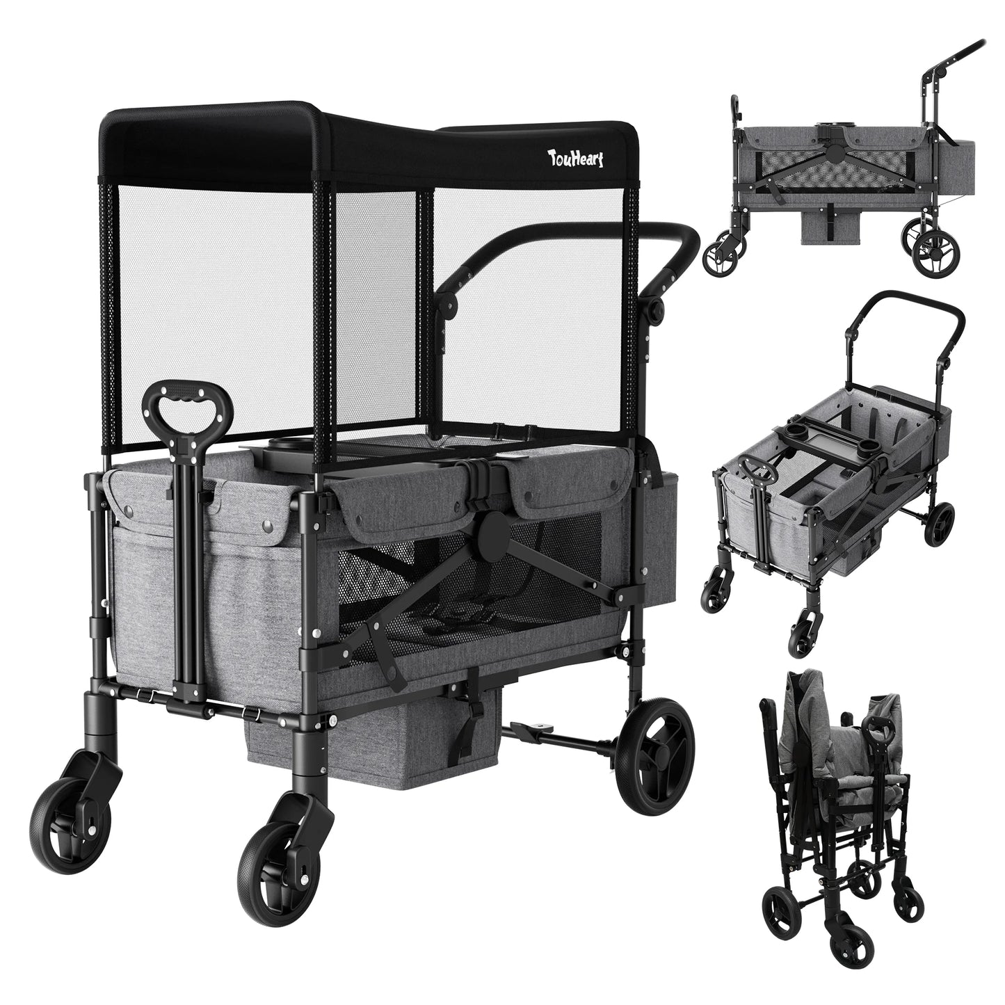 2 Seat Wagon Stroller Foldable All Terrain for Kids