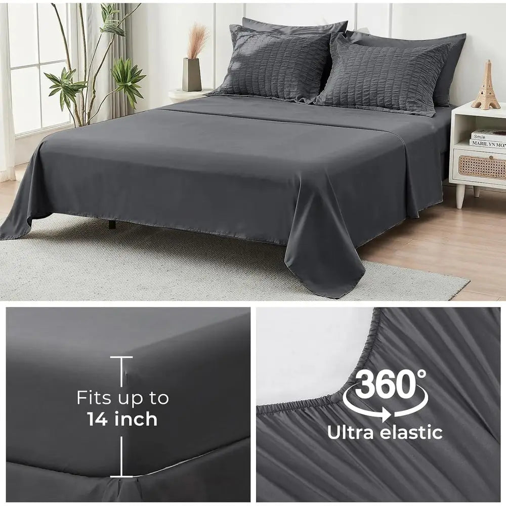 Comorter Set Seersucker 7 Pieces, All Season Luxury Bed in a Bag or Bedroom, Bedding Set with Comorters, Sheets, Pillowcases & S