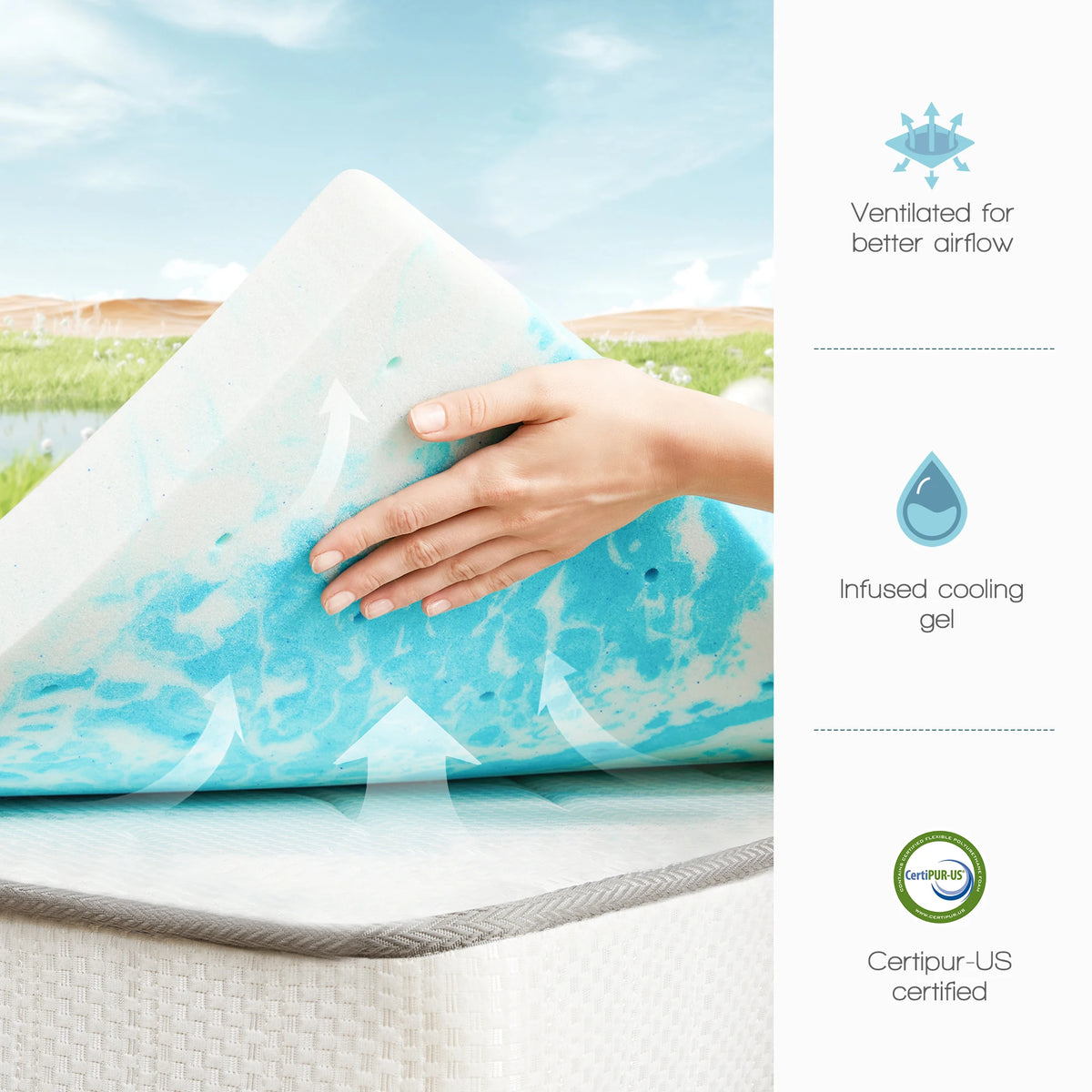 JHK Gel Memory Foam Mattress Topper With Breathable Design