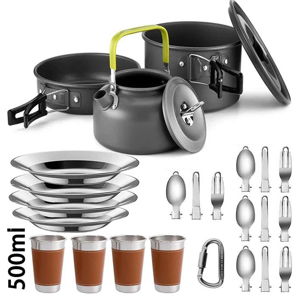LISM Camping Cookware Set Teapot For 2-3 People Nonstick Pots