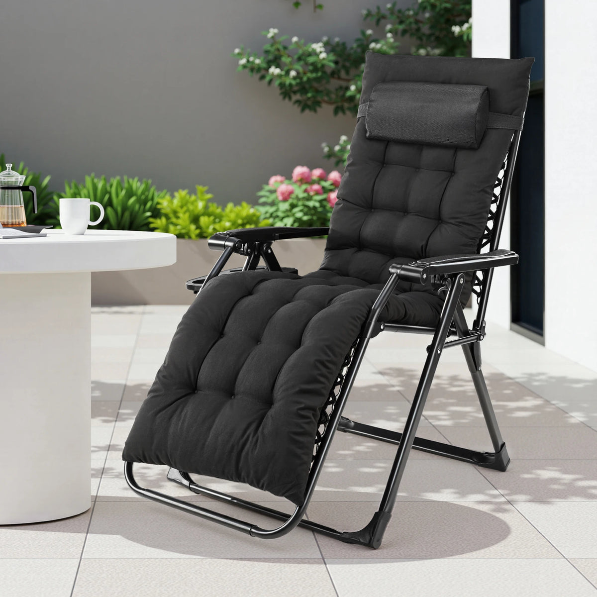 JHK Zero Gravity Folding Recliner With Cup Holder Cushion