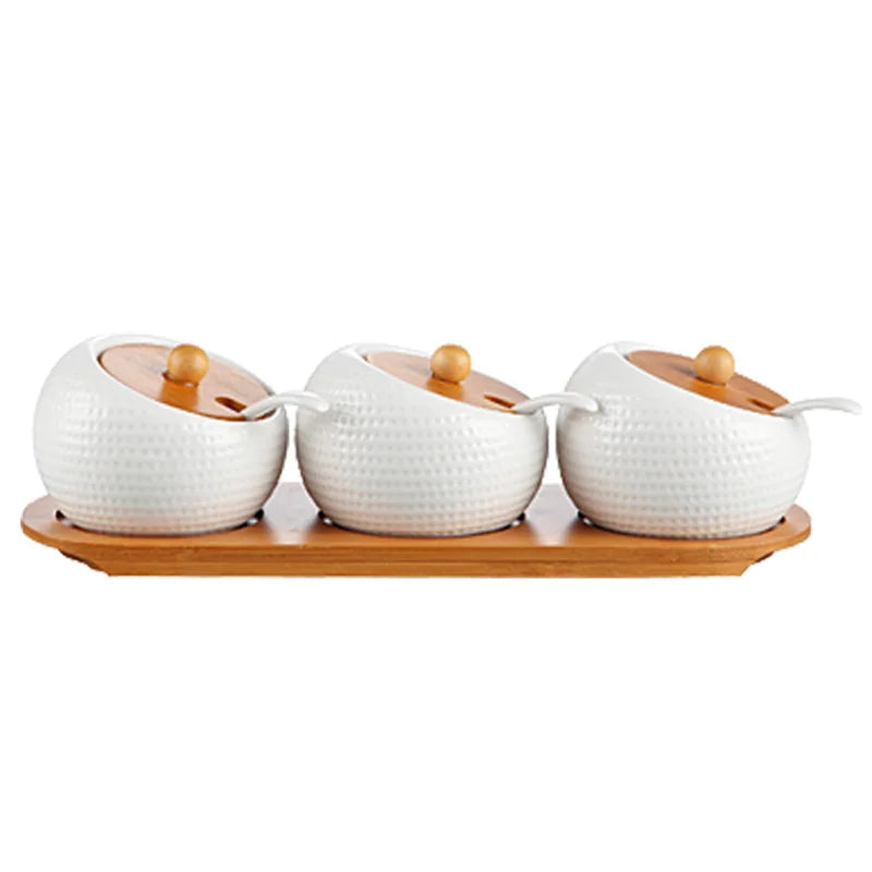 Ceramic Seasoning Box Set With Lid For Kitchen Storage