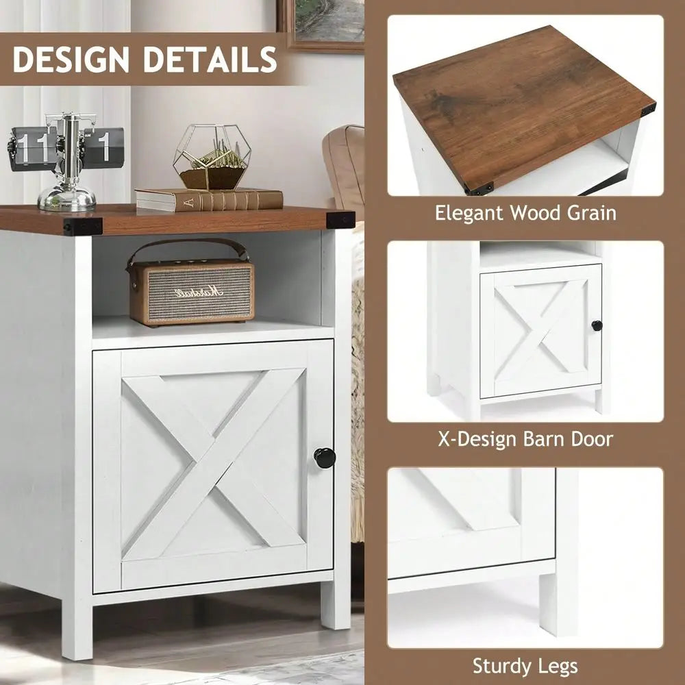 Farmhouse Wood Nightstand Set Two With Cabinet Shelf End Table