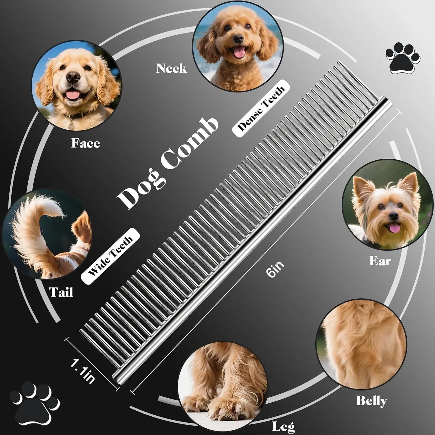 Professional Pet Grooming Shears Set Stainless Steel Safety Round Tip Dog Cat Hair Cutting Kit Straight Curved Thinning Scissors with Comb for Small Large Pets Hair Trimming
