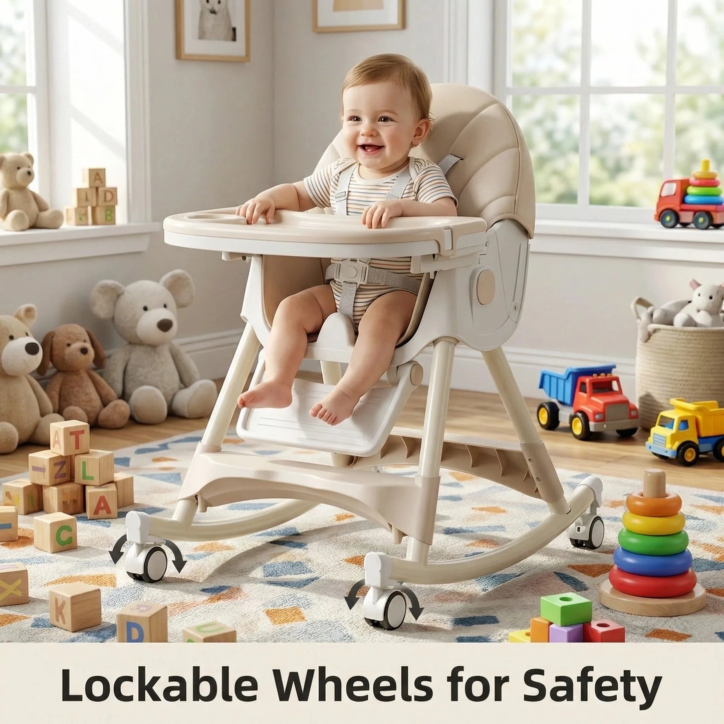 Multifunctional Foldable Kids High Chair by-6-in-1 Design with Adjustable Height, Reclining Backrest, 3-Position Tray, 5-Point Safety Harness & Removable Cushion for Home, Travel & Outdoor