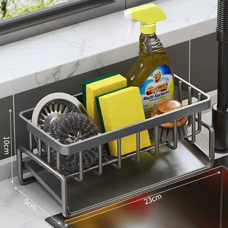 Kitchen Sink Organizer Stainless Steel With Tilted Water Tray For Sponge Brush