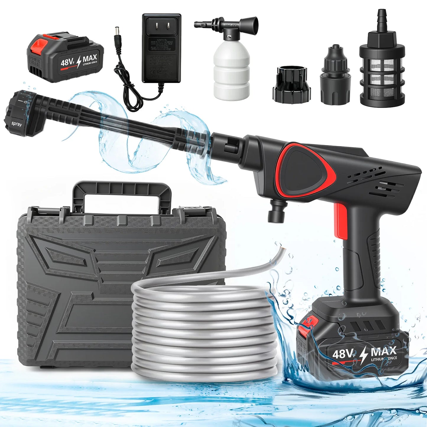 21V Portable Cordless Pressure Washer PSI 6 In 1 Nozzle