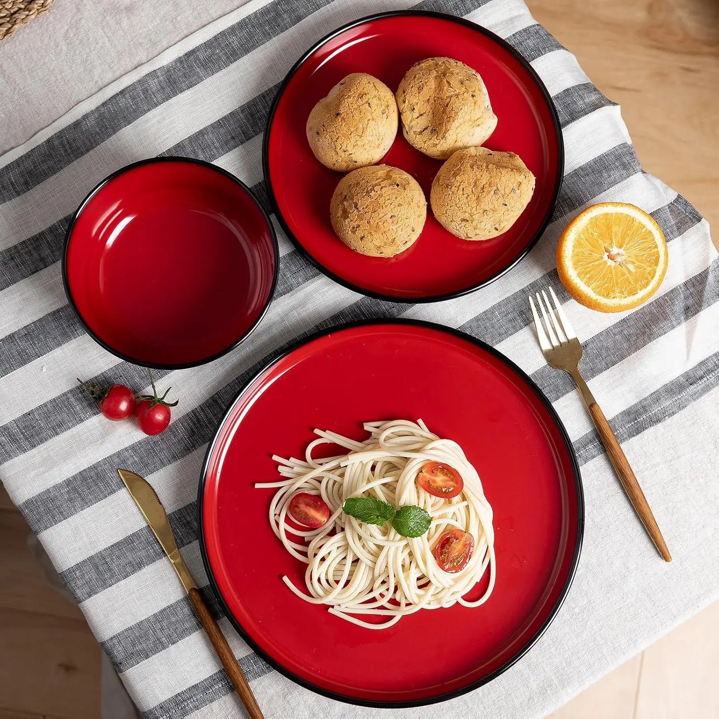 Melamine 12 Piece Modern Dinnerware Set For 4 Plates Bowls