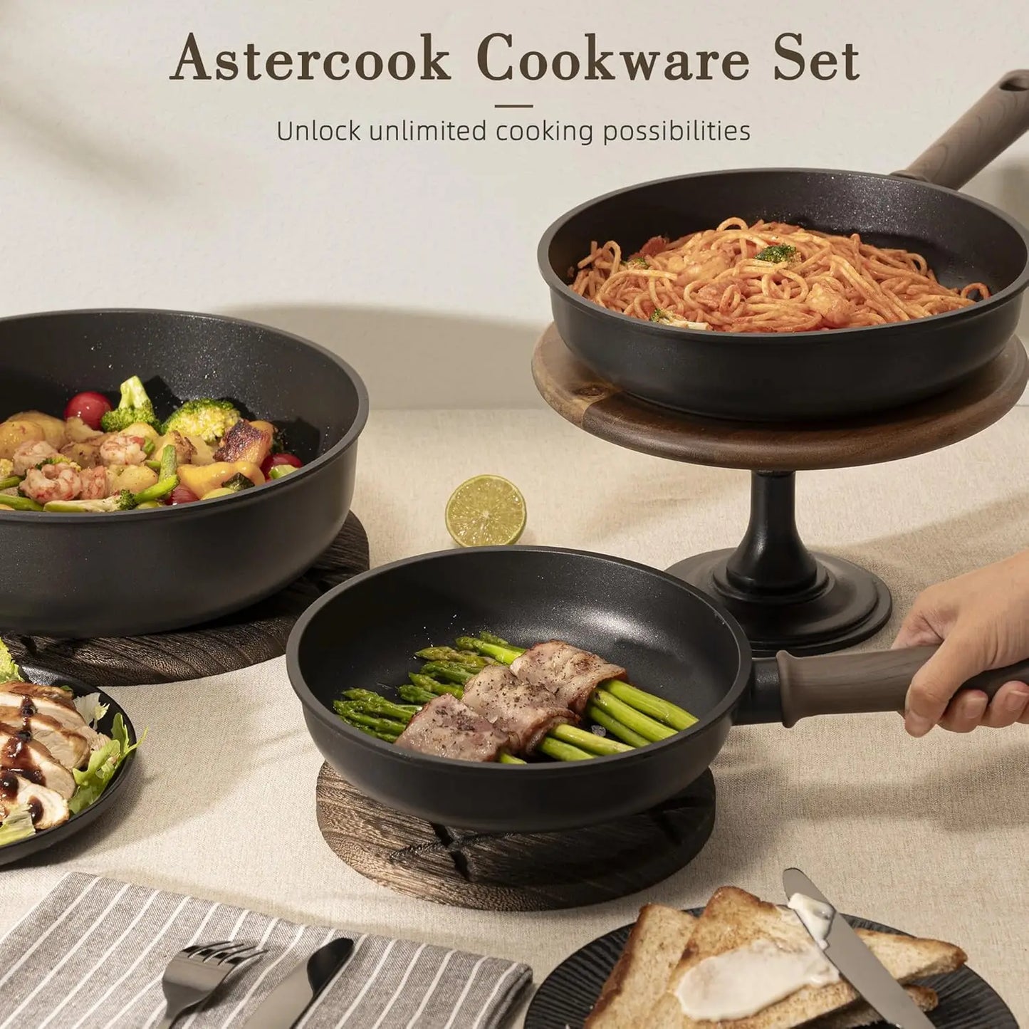 Non-Stick Titanium Cookware Set PFAS-Free Induction Compatible 19-Piece