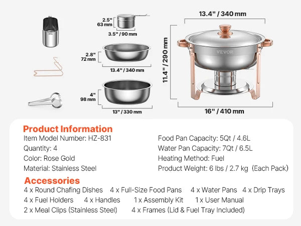 SucceBuy 4 Pack Chafing Dish Buffet Set Stainless Steel Warmer With Pans