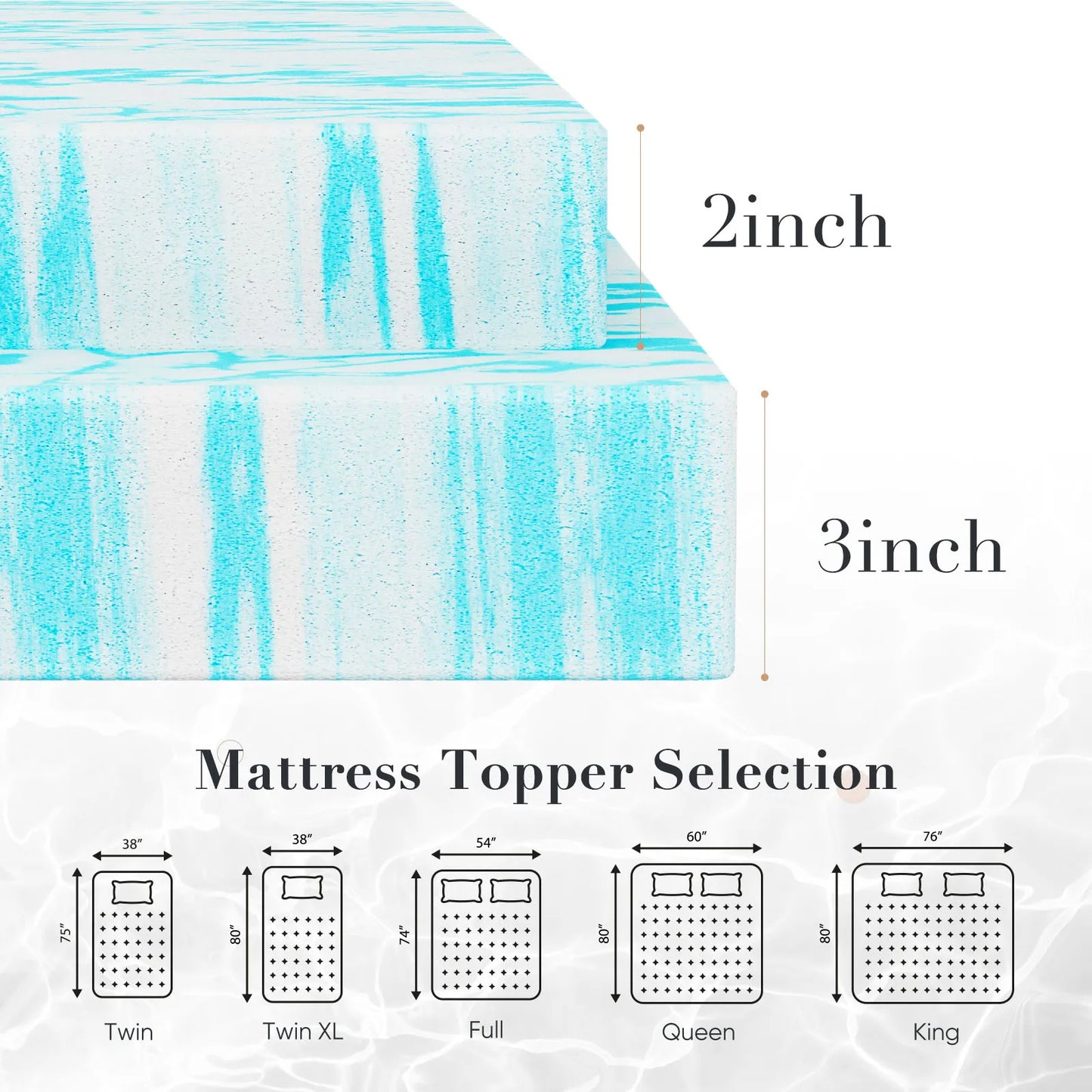 JHK Gel Memory Foam Mattress Topper Bed Comfort And Cooling