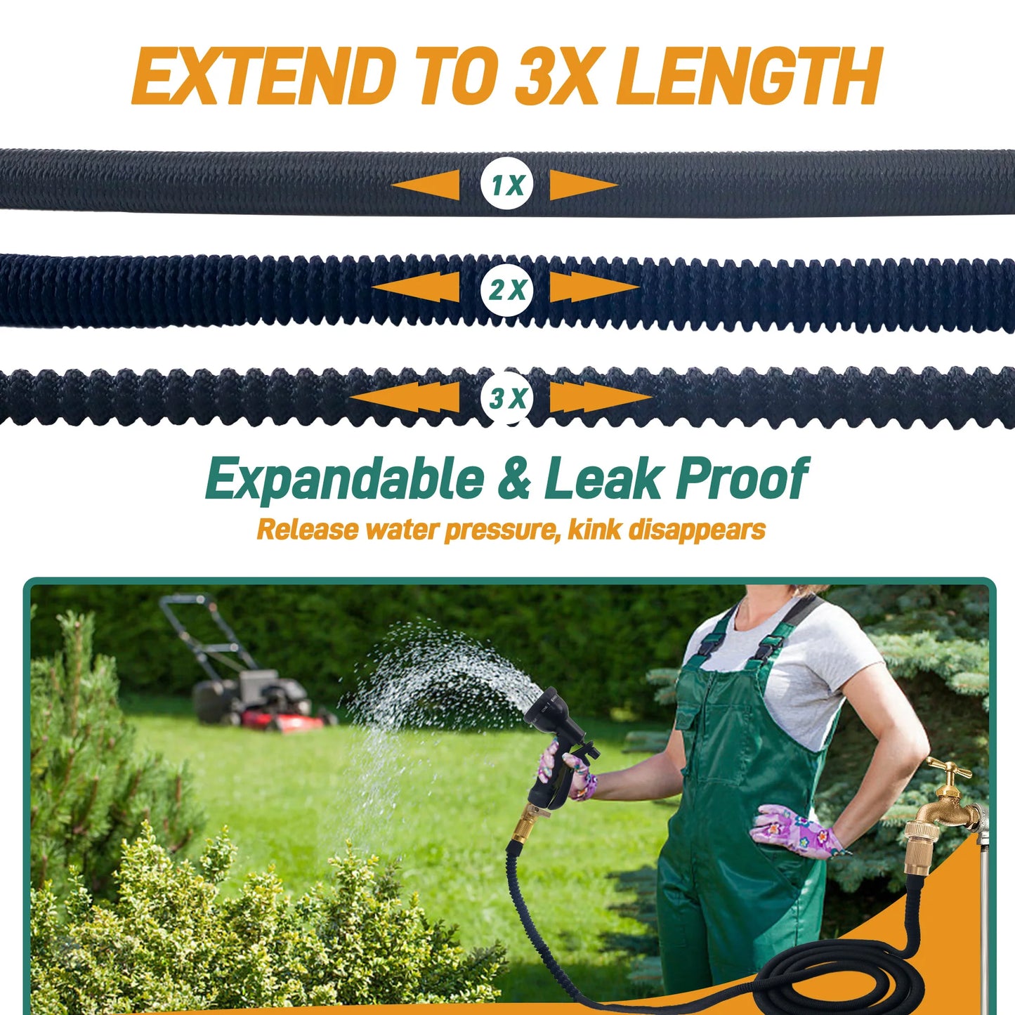 Expandable Garden Hose With Nozzle Lightweight Durable No Kink Flexible