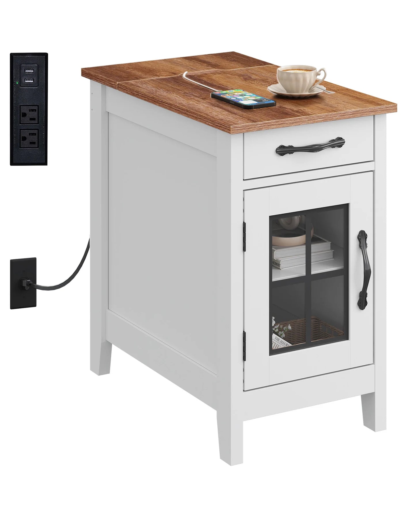 Galaxhero Wooden End Table With Charging Station And Storage