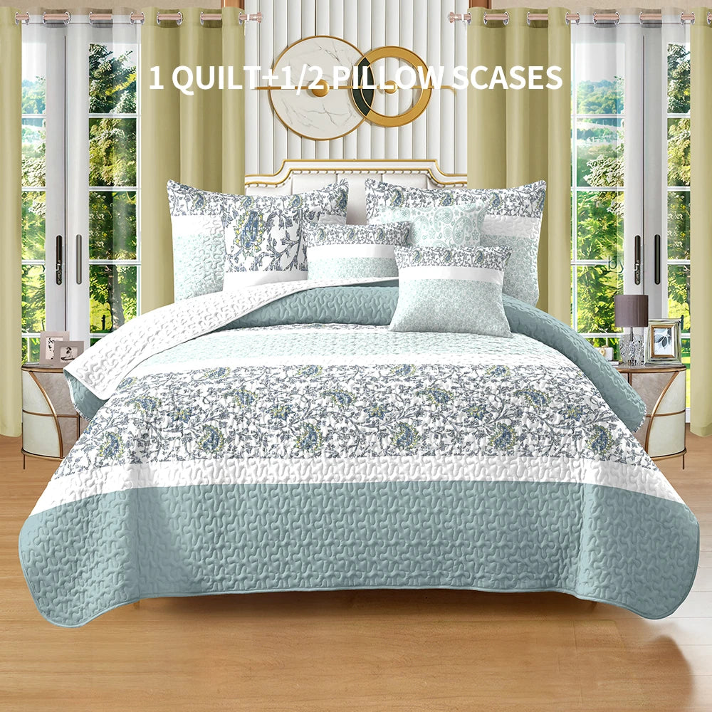 Four Season Quilted Bed Cover Set With Pillowcases