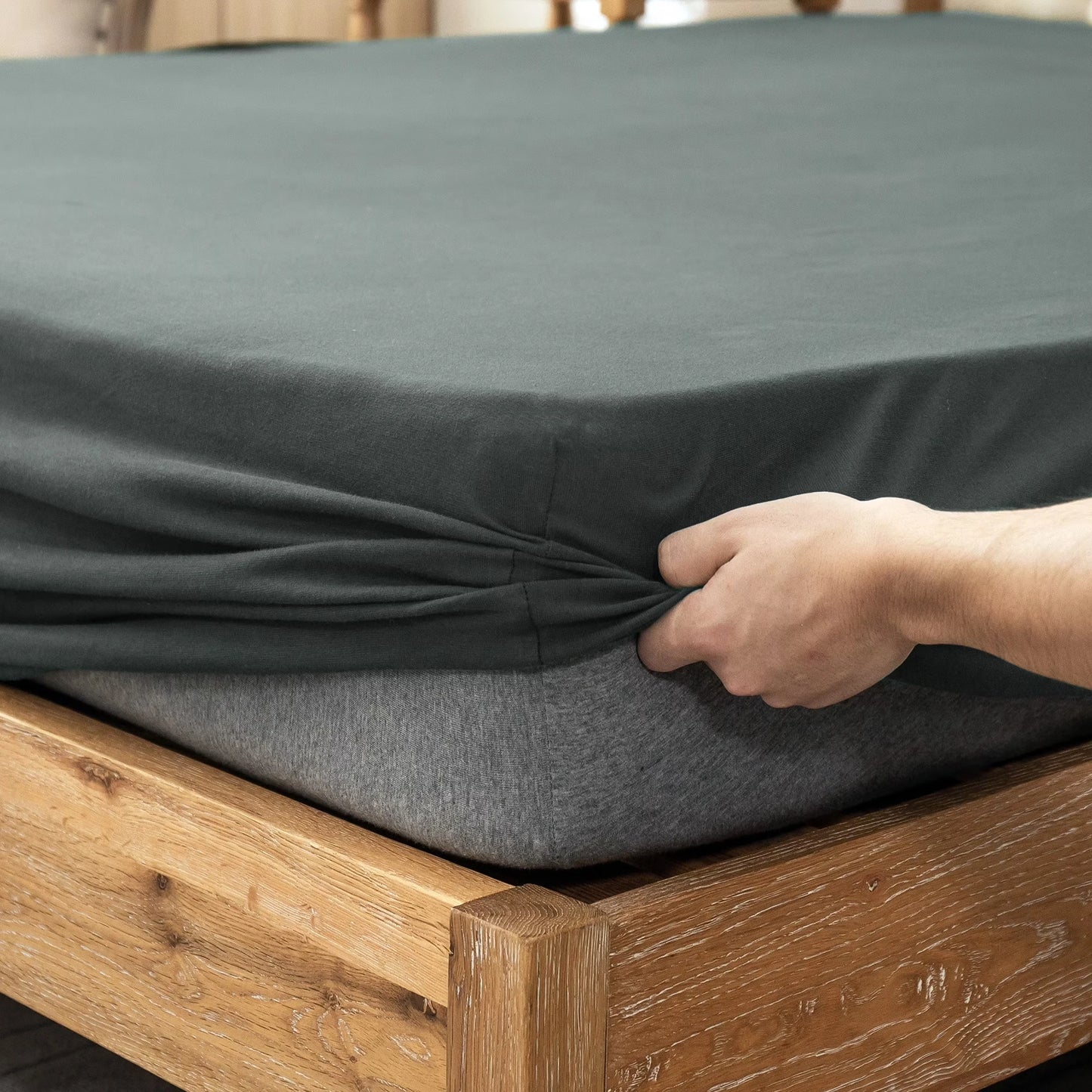 4-Piece 100% Cotton Jersey Knit Sheet Set – Ultra Soft & Breathable Bedding Set with Deep Pocket Fitted Sheet, Flat Sheet & 2 Pillowcases（Without Core） – Wrinkle Free, Machine Washable, Secure Fit & Cozy Comfort for A