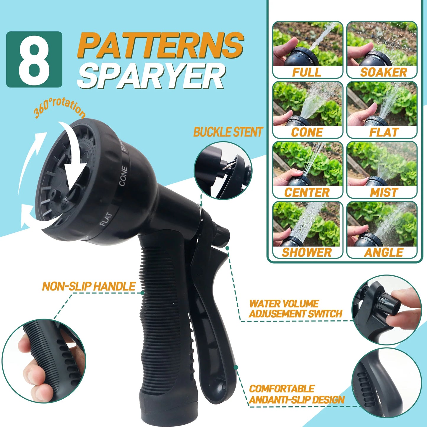 Expandable Garden Hose With Nozzle Lightweight Durable No Kink Flexible