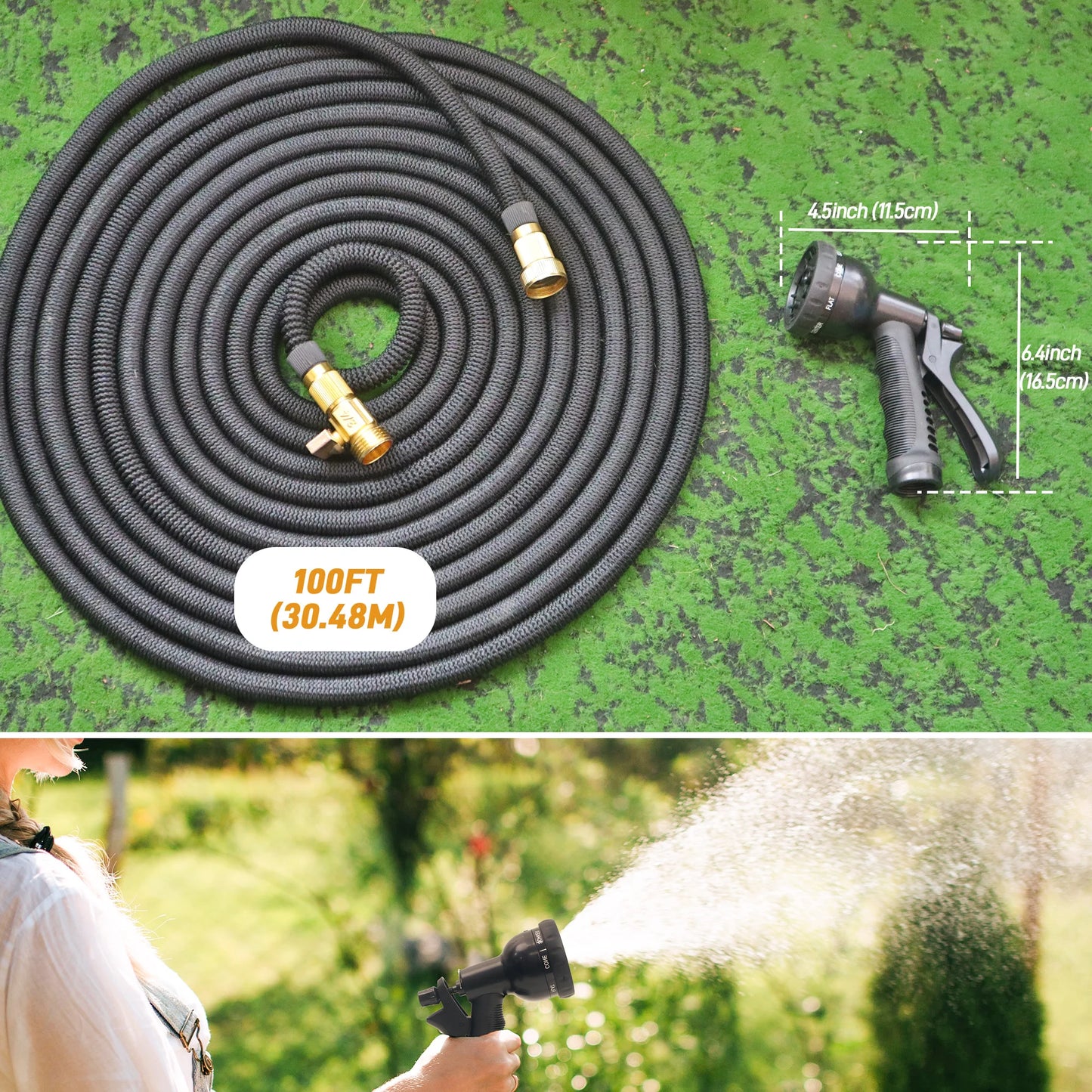 Expandable Garden Hose With Nozzle Lightweight Durable No Kink Flexible