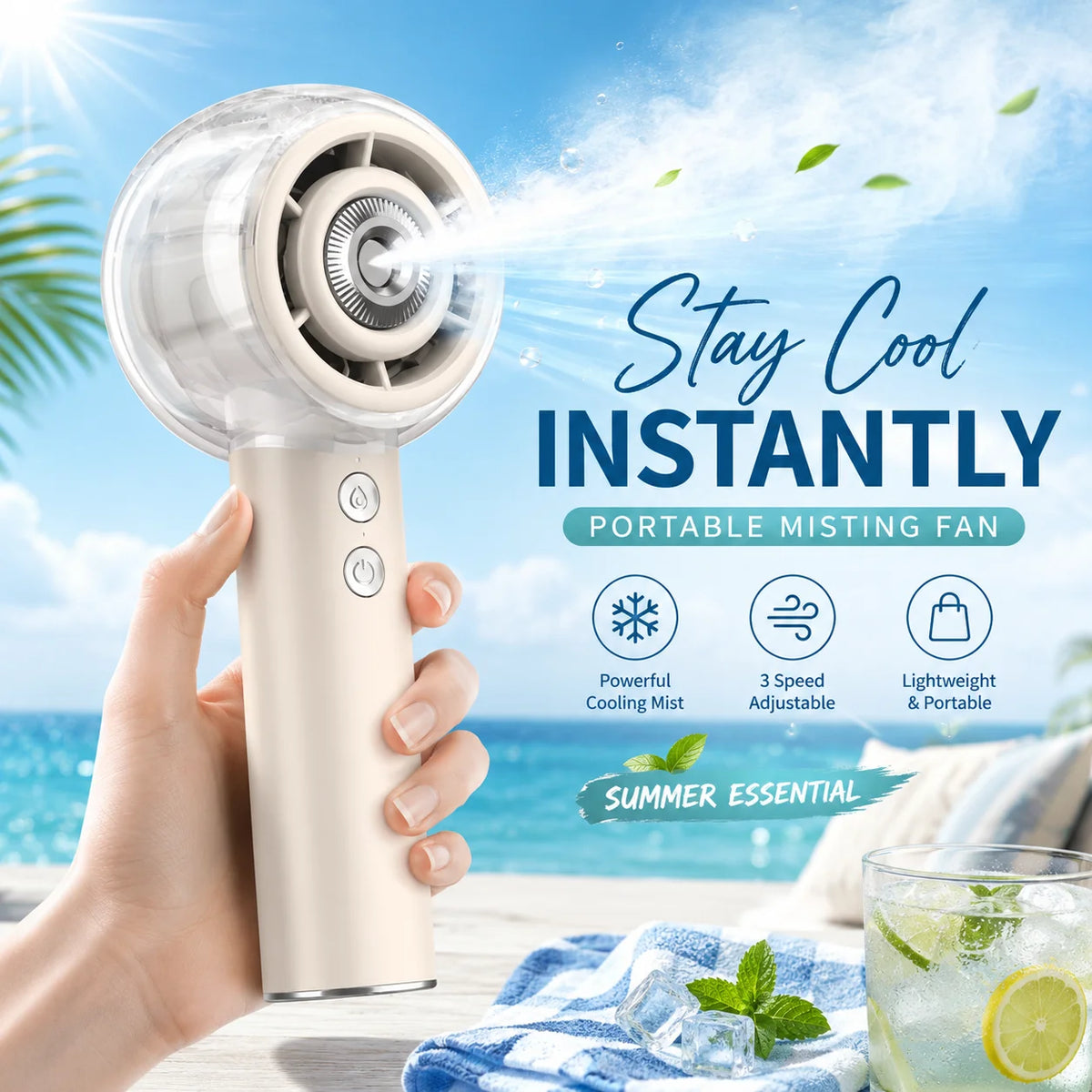 Portable Misting Handheld Fan With Rechargeable Battery For Camping