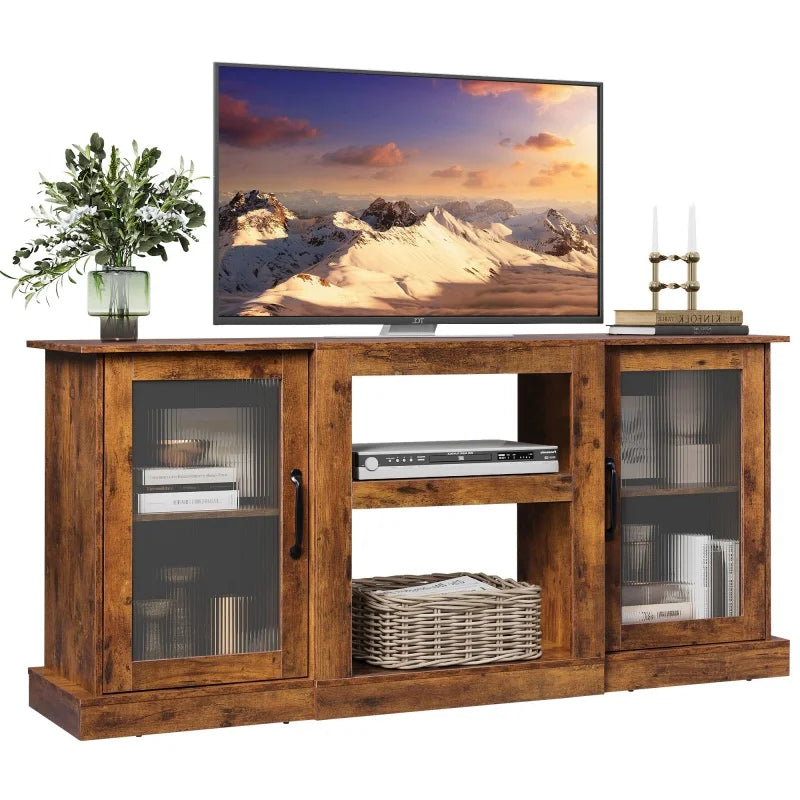 GALAXHERO TV Stand Retro Console With Open Shelves Living Room