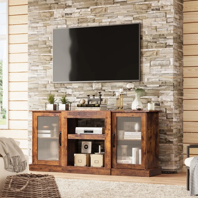 GALAXHERO TV Stand Retro Console With Open Shelves Living Room