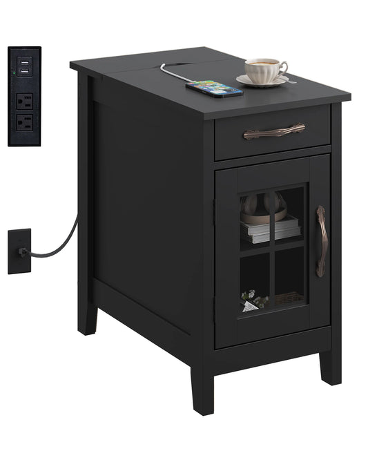 Galaxhero Wooden End Table With Charging Station And Storage