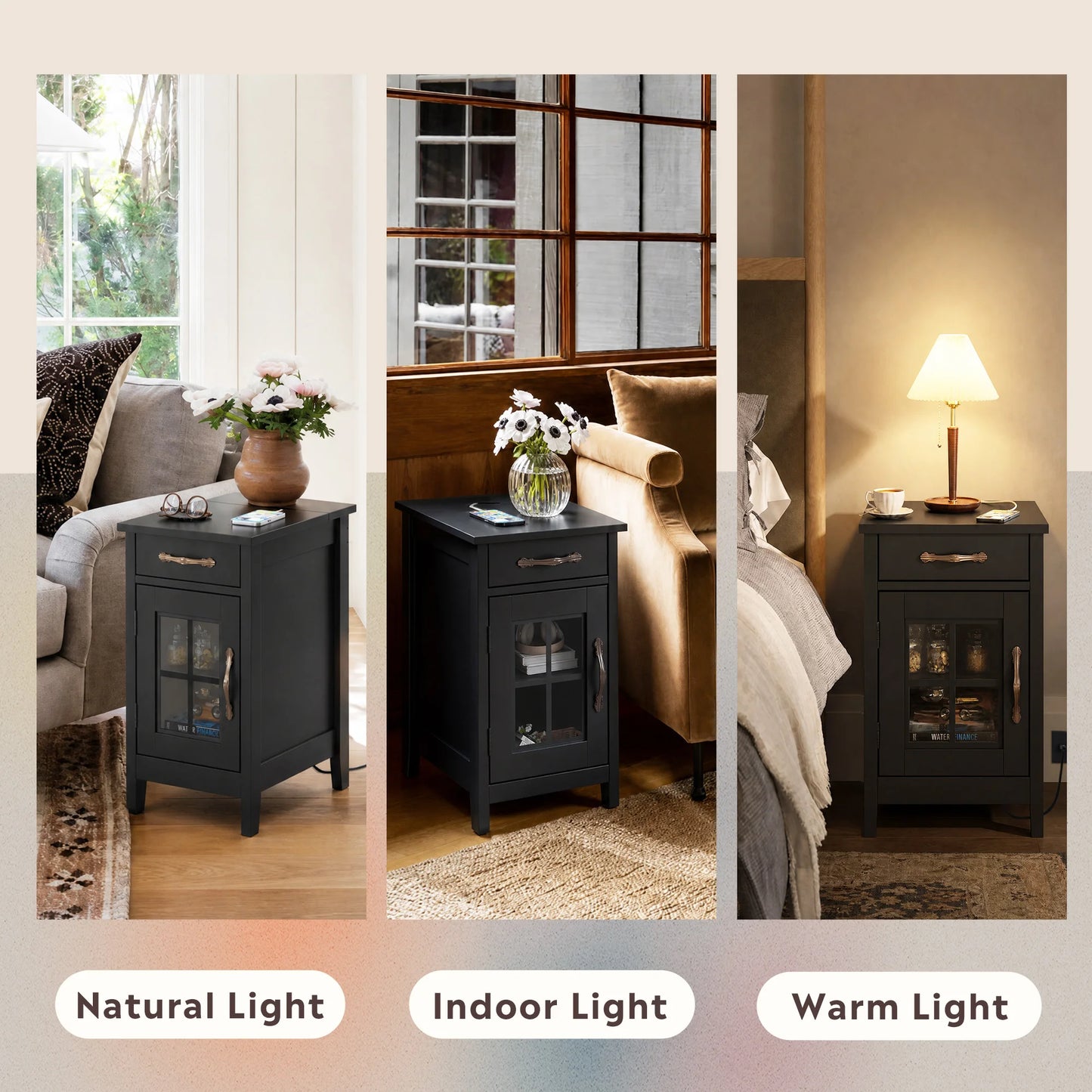 Galaxhero Wooden End Table With Charging Station And Storage