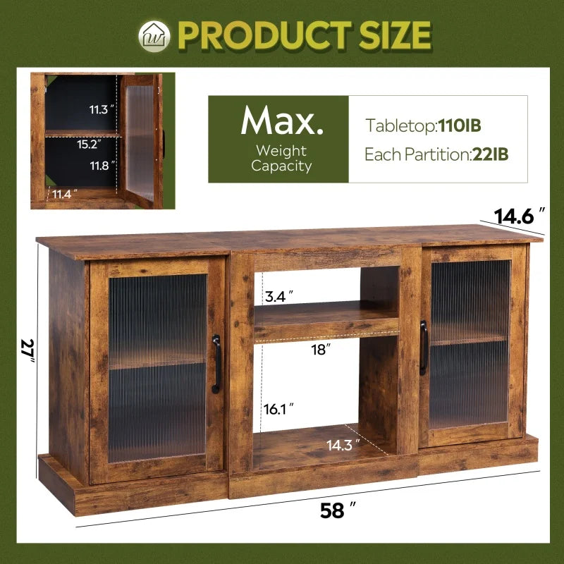 GALAXHERO TV Stand Retro Console With Open Shelves Living Room