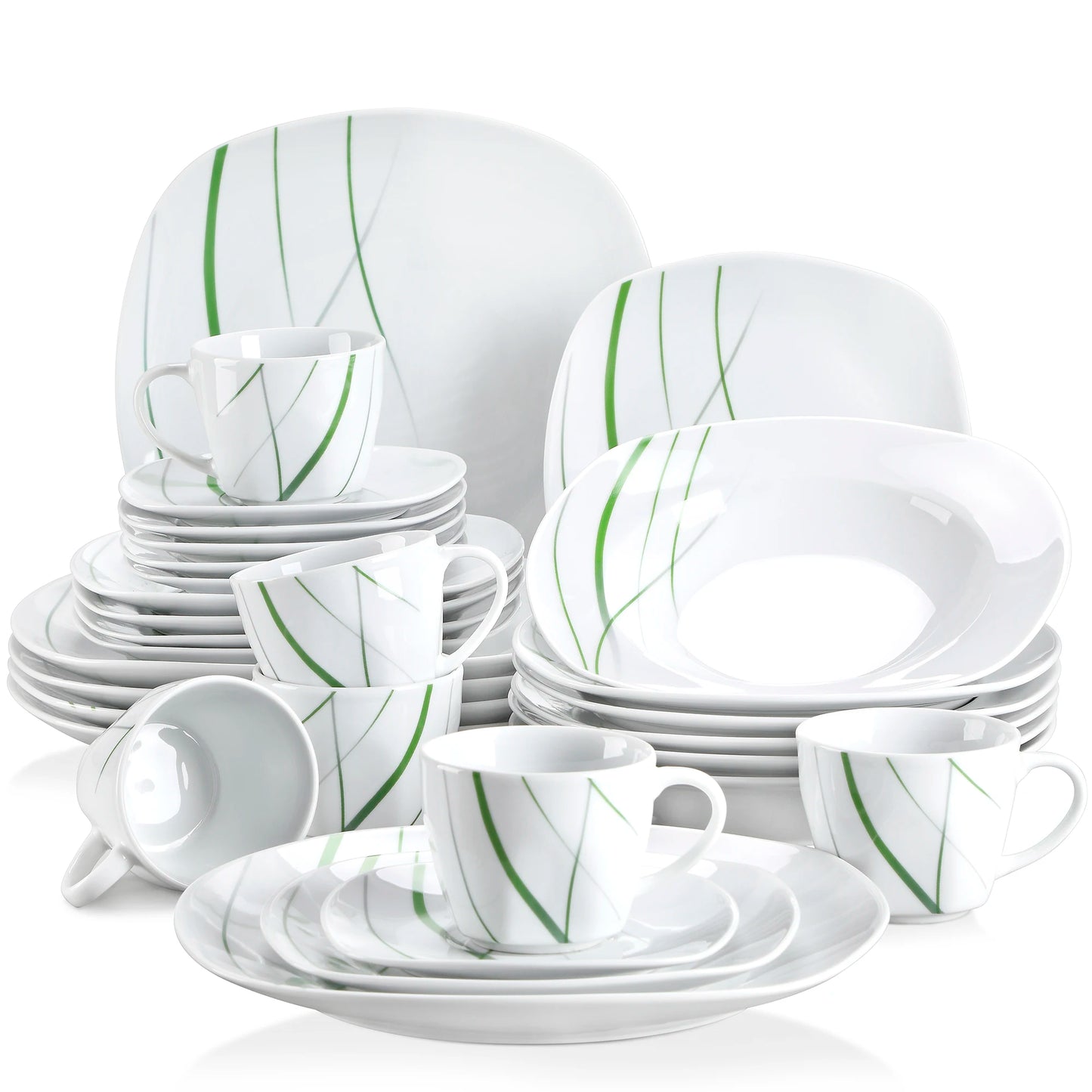 MALACASA Aviva 30-Piece Porcelain Dinnerware Set With Cup And Saucer