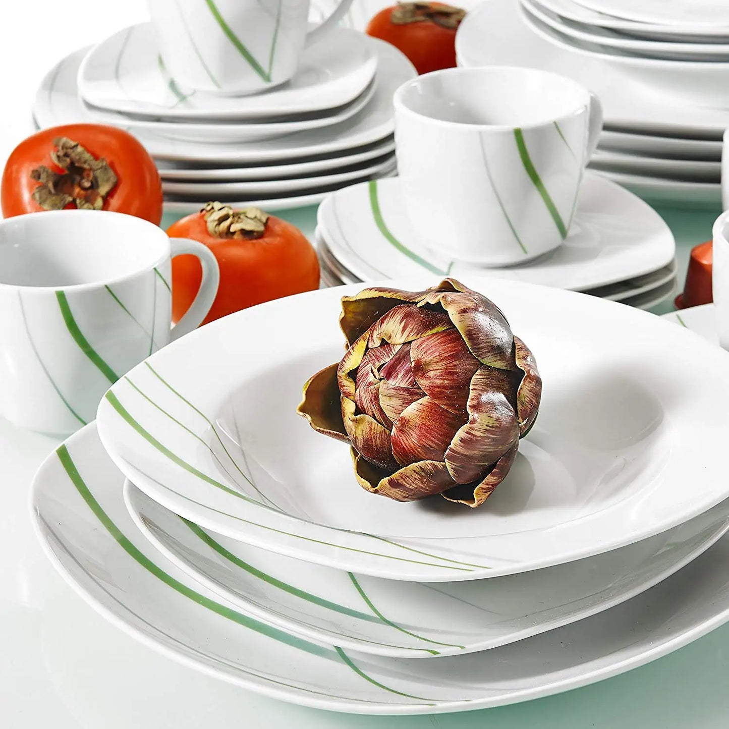 MALACASA Aviva 30-Piece Porcelain Dinnerware Set With Cup And Saucer