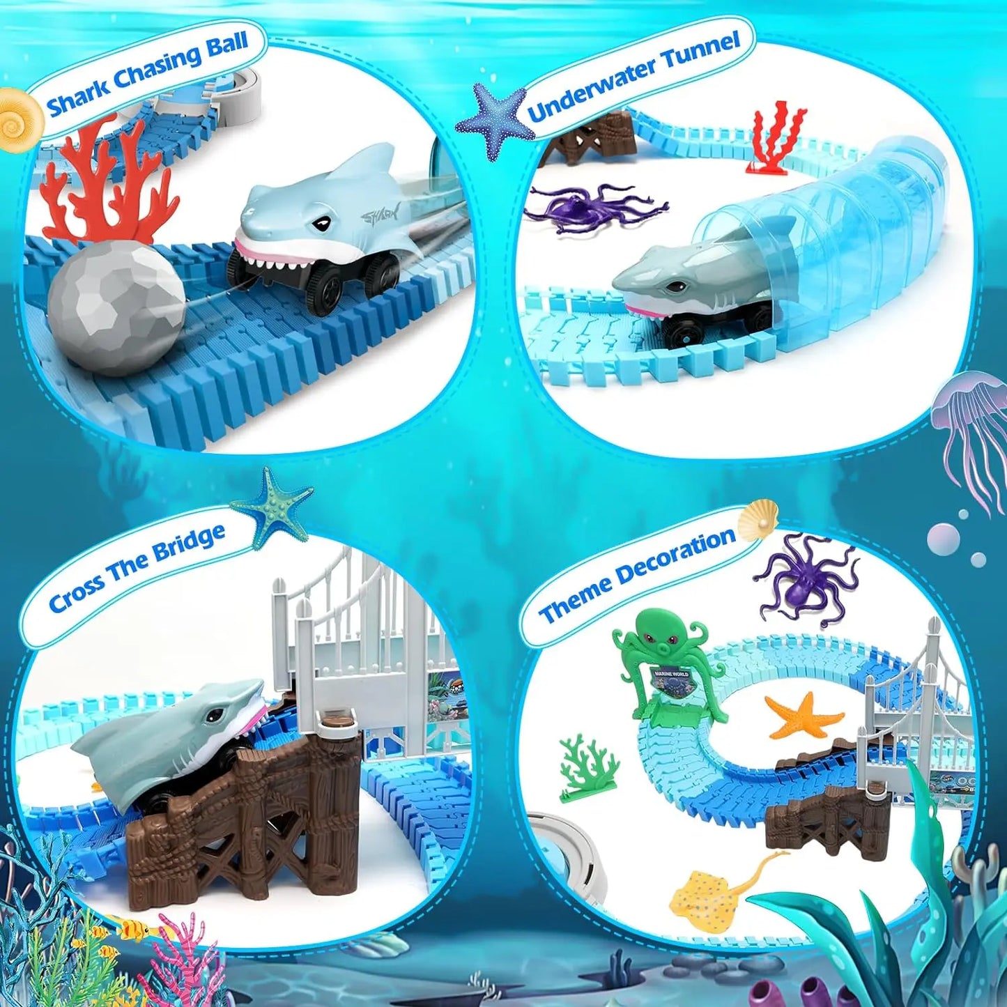 VATOS Shark Race Car Toy for Kids Track Stem Playset