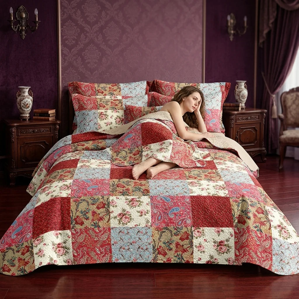 Reversible Quilted Bedspread Set With Pillow Shams Lightweight Soft Coverlet