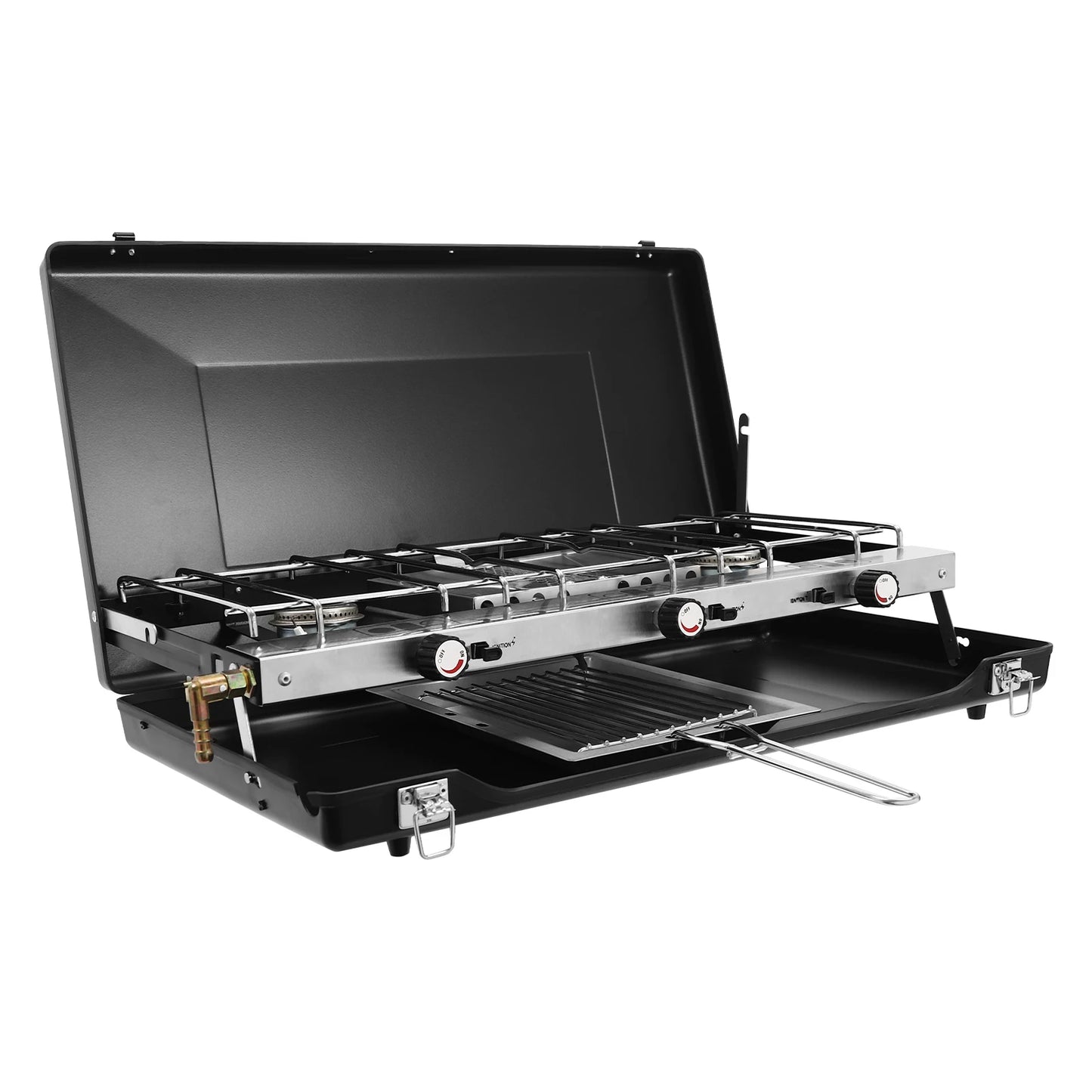 NONED 3-Burner Propane Portable Camping Stove With Griddle