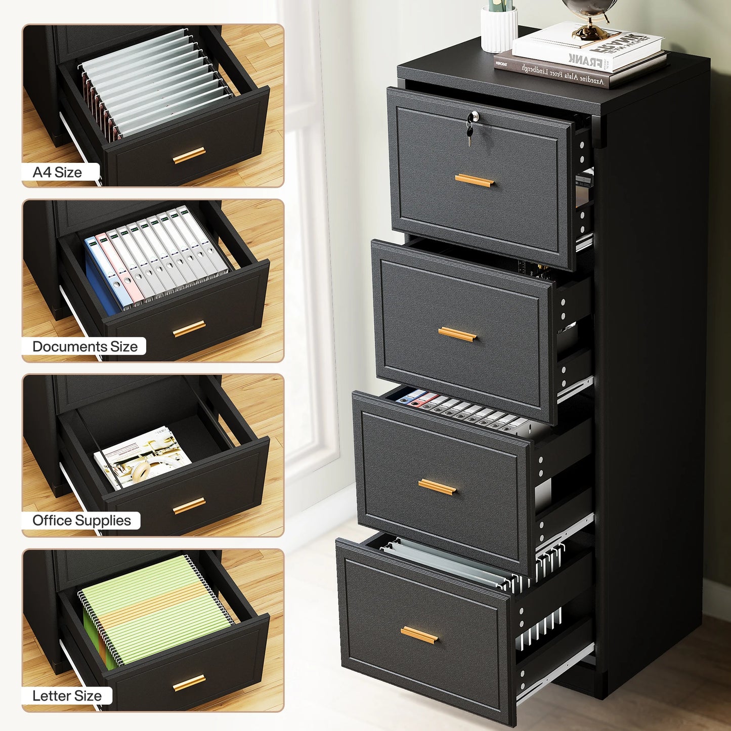 Tribesigns 4 Drawer File Cabinet With Lock For Home Office