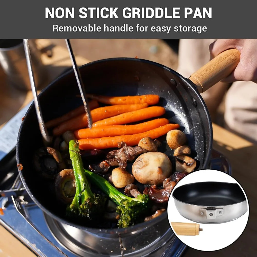 304 Stainless Steel Camping Cookware Set For Four To Six People With Tote