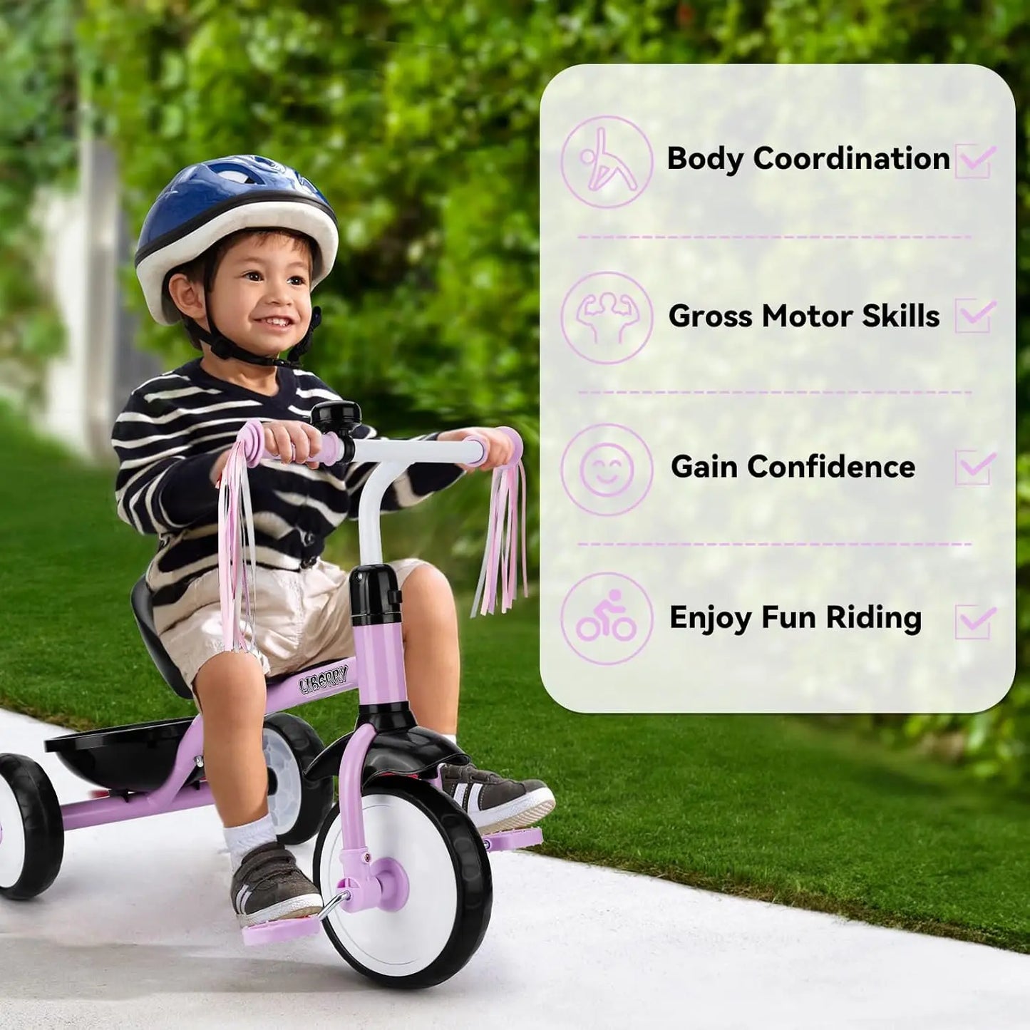 Toddler Tricycle For Ages 2-4 With Bell Basket Removable Pedal